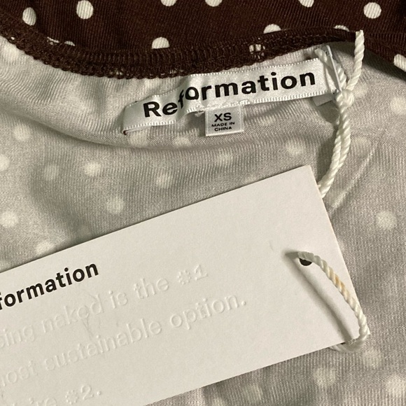 NWT Reformation Kaila Mocha Polka Dot Print Wrap Dress - Sz XS - Picture 9 of 11